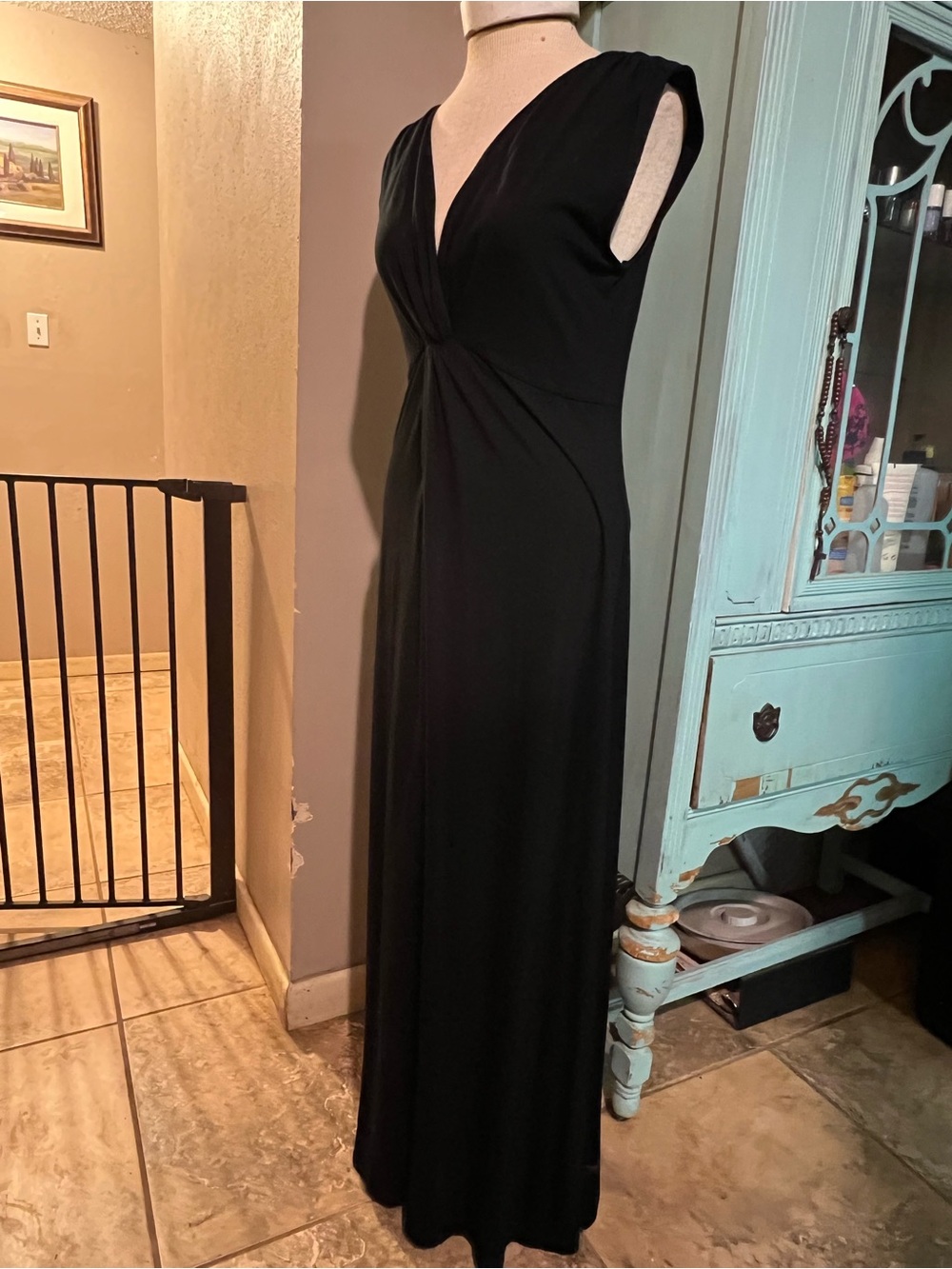 Soma Black Twist Front Deep V Sleeveless Soft Jersey Maxi Lounge Dress Medium M - Picture 6 of 11